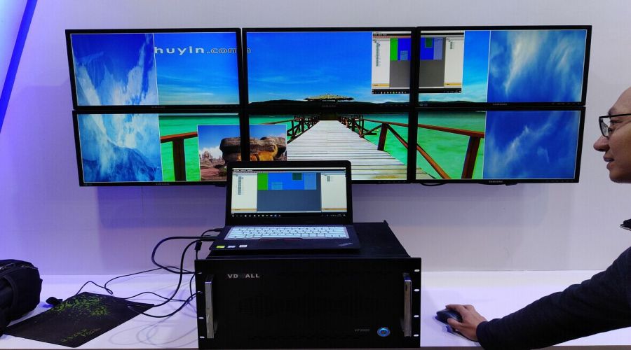唯奧視訊VF2000高調(diào)亮相InfoComm China 2018,32路多畫(huà)面拼接顯示引熱潮